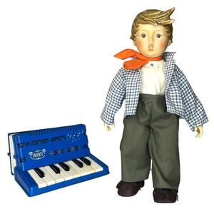 Mi Hummel Goebel Doll Birthday Serenade & Emenee Accordion Porcelain Cloth